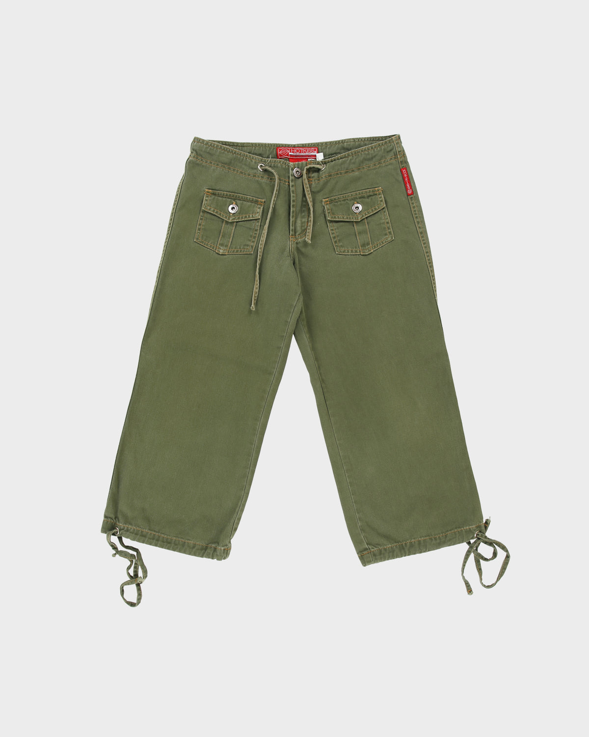 Vintage Y2K 00s Hot Kiss Women's Khaki Low Rise Patch Pocket Relaxed Fit Denim Capri Trousers - W29 L22