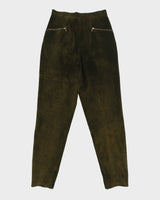 Vintage 1990s Danier Women's Olive Moss Suede High Rise Relaxed Slim Fit Zip Cuff Trousers - W29 L33