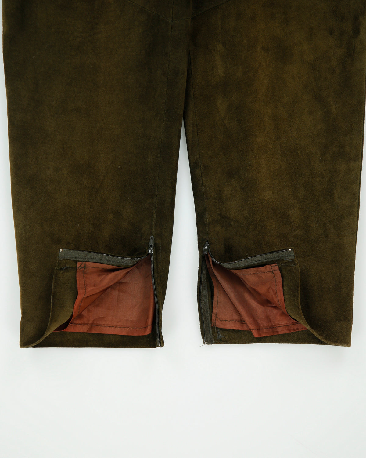Vintage 1990s Danier Women's Olive Moss Suede High Rise Relaxed Slim Fit Zip Cuff Trousers - W29 L33