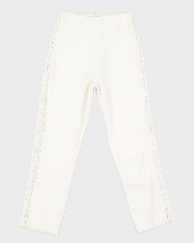 Vintage 70s By Nelly White Cotton Trousers With Side Detail - W26