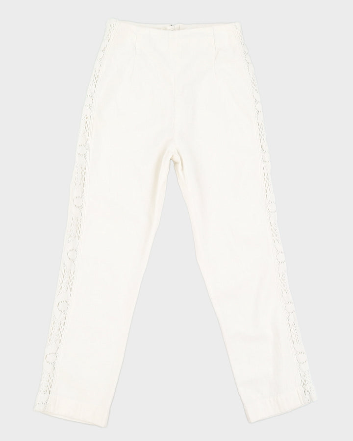 Vintage 70s By Nelly White Cotton Trousers With Side Detail - W26
