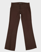 Y2K 00s Long Luxury Brown Pinstripe Lowrise Trousers - W29