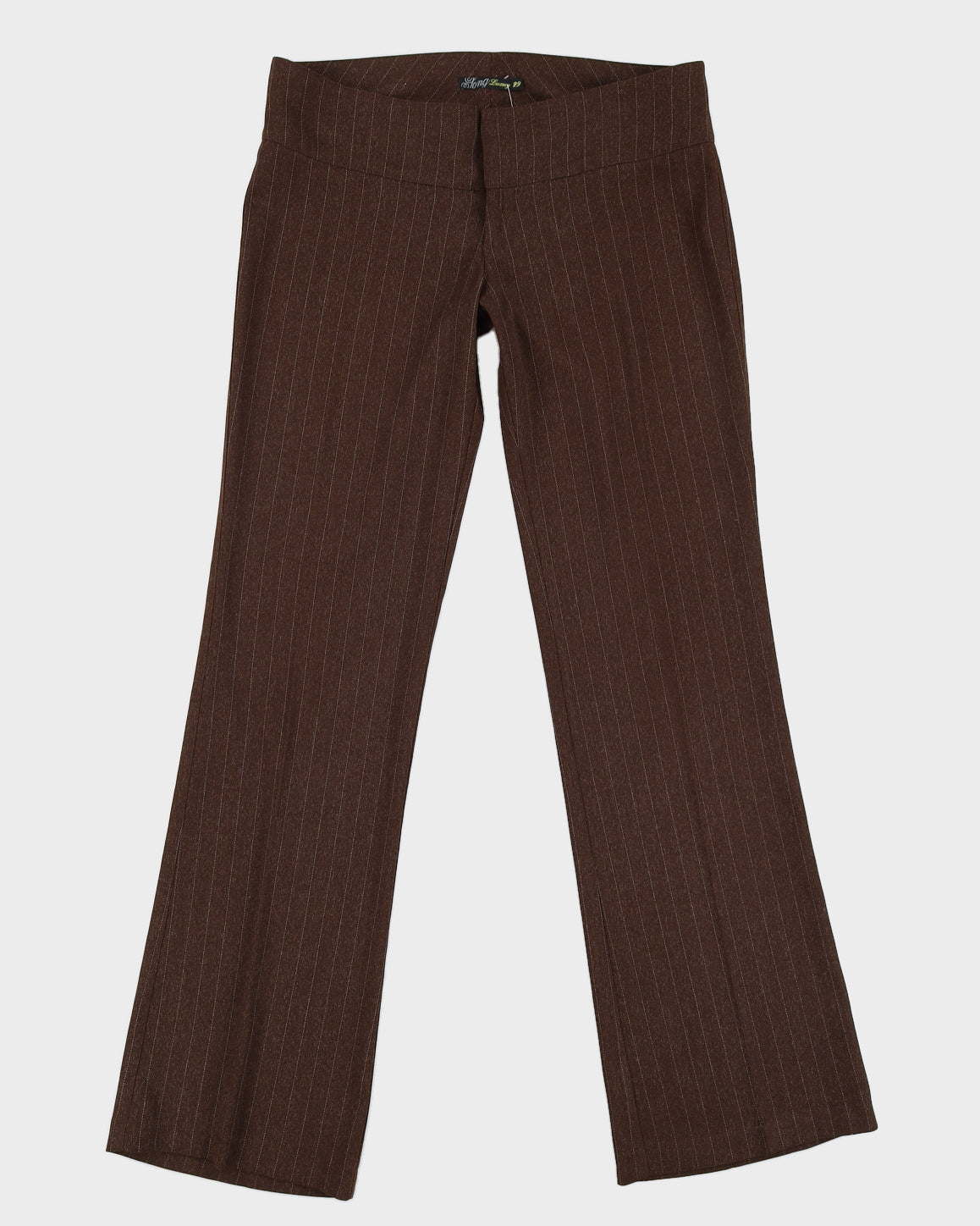 Y2K 00s Long Luxury Brown Pinstripe Lowrise Trousers - W29