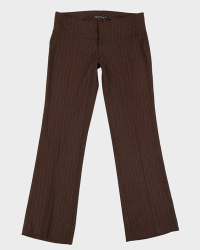 Y2K 00s Long Luxury Brown Pinstripe Lowrise Trousers - W29