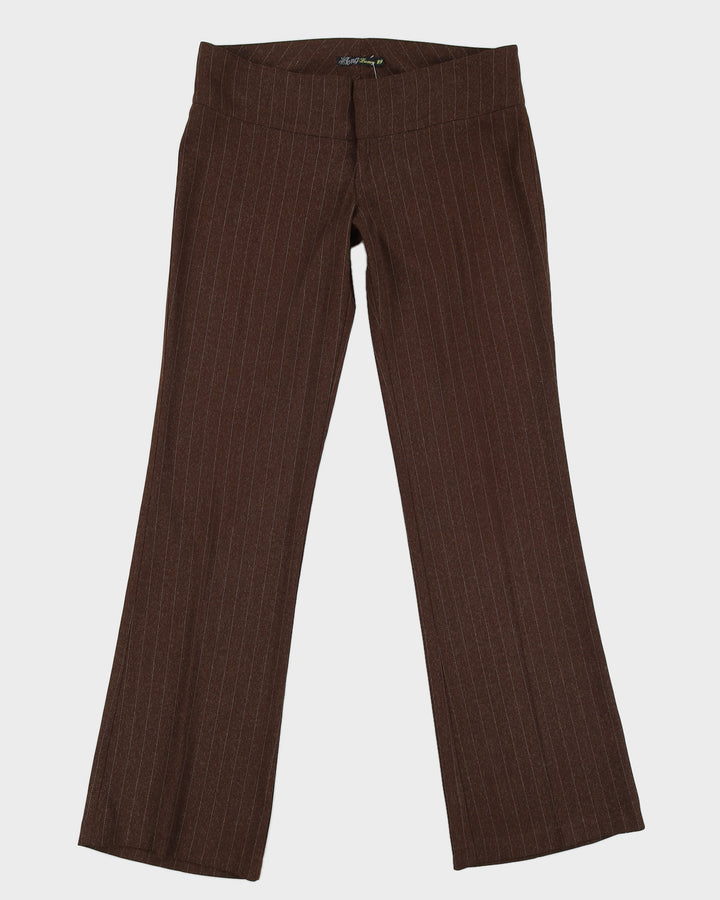 Y2K 00s Long Luxury Brown Pinstripe Lowrise Trousers - W29
