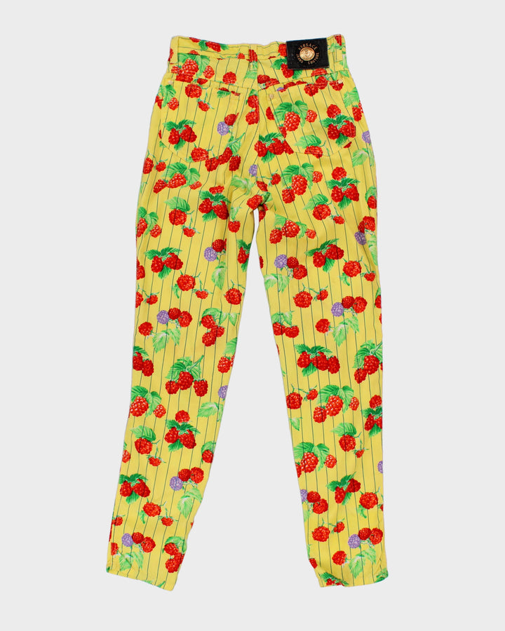 Vintage 90s Versace Jeans Couture Yellow Raspberry Print Trousers W28