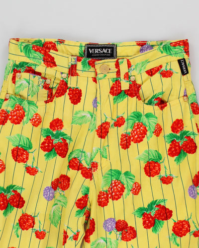 Vintage 90s Versace Jeans Couture Yellow Raspberry Print Trousers - W28