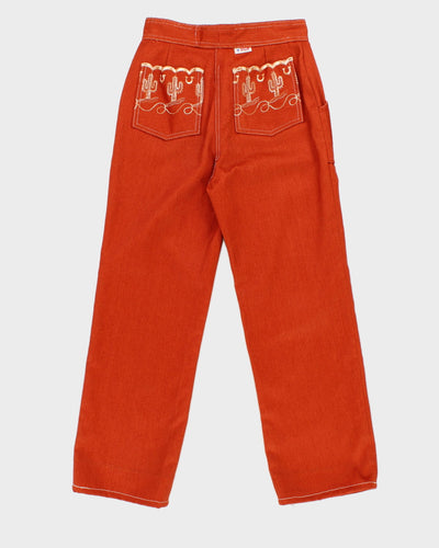 Vintage Burnt Orange Cactus Embroidered Trousers - W24 L23