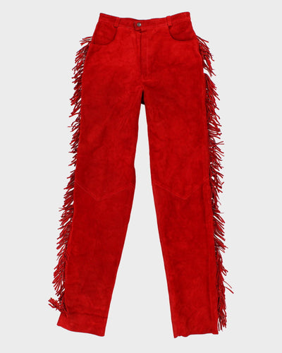 Womens Vintage 1980s Giorgio Red Suede Fringe Trousers - S