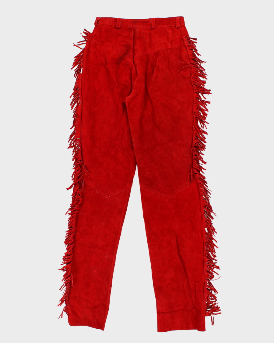 Womens Vintage 1980s Giorgio Red Suede Fringe Trousers - S