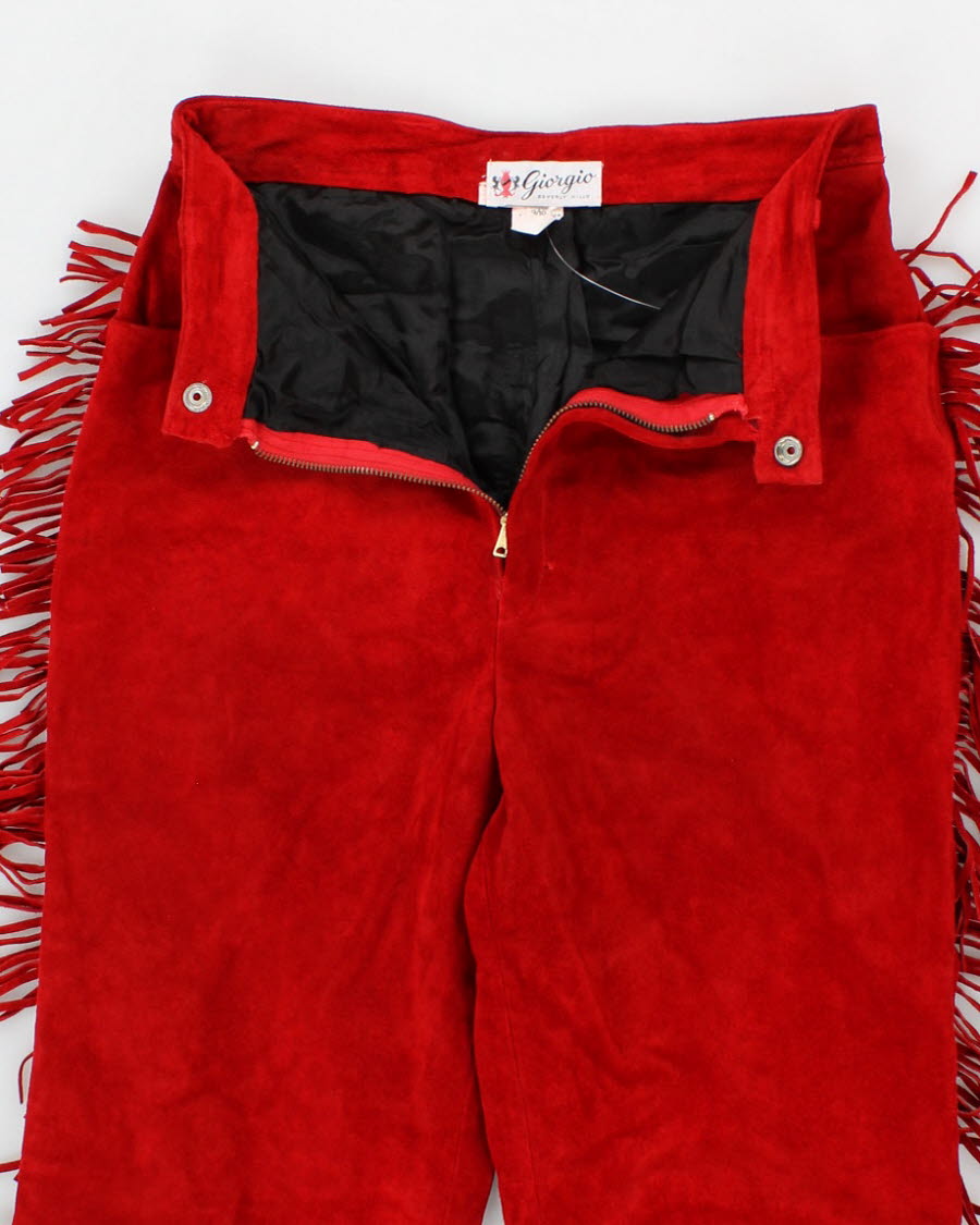 Womens Vintage 1980s Giorgio Red Suede Fringe Trousers - S