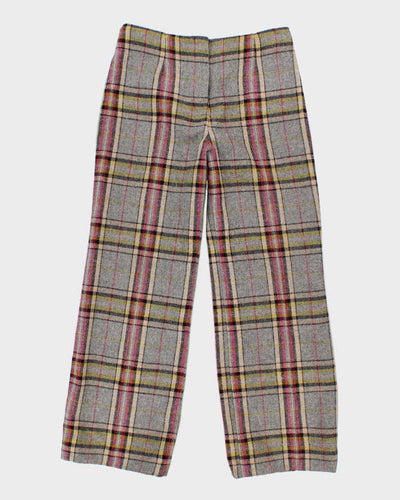 Womens Grey and Pink Plaid Wool Straight Leg Trousers - M