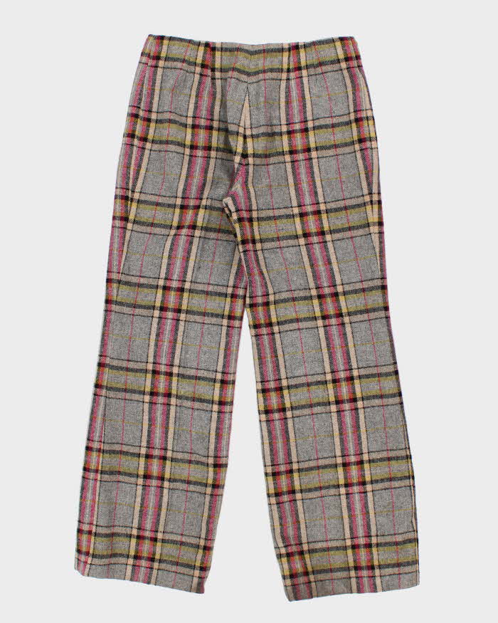 Womens Grey and Pink Plaid Wool Straight Leg Trousers - M