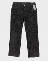 Womens Black Velvet Floral Pattern Ralph Lauren Trousers - M