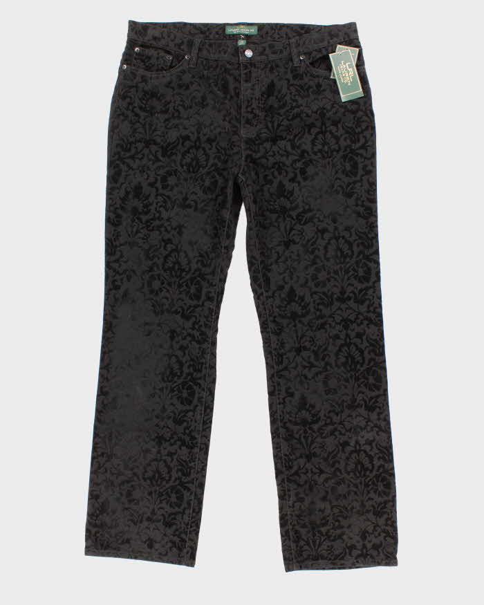 Womens Black Velvet Floral Pattern Ralph Lauren Trousers - M