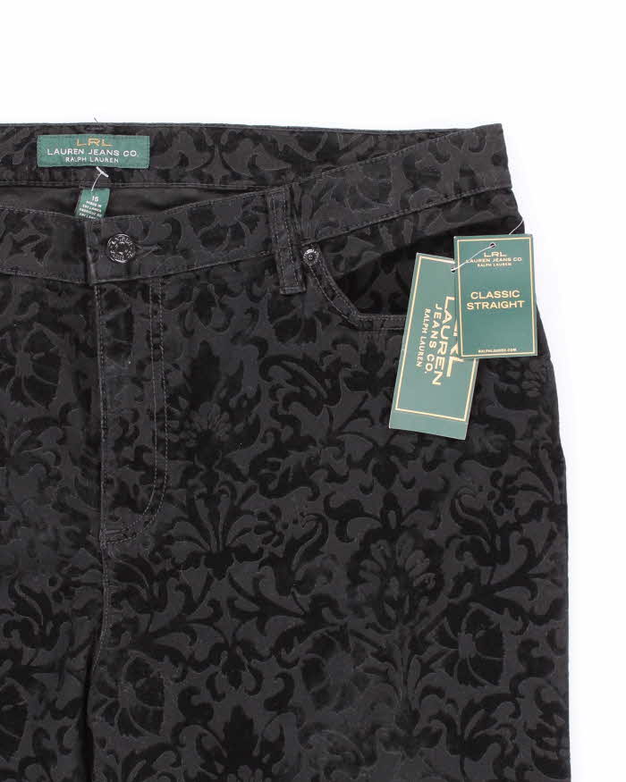 Womens Black Velvet Floral Pattern Ralph Lauren Trousers - M