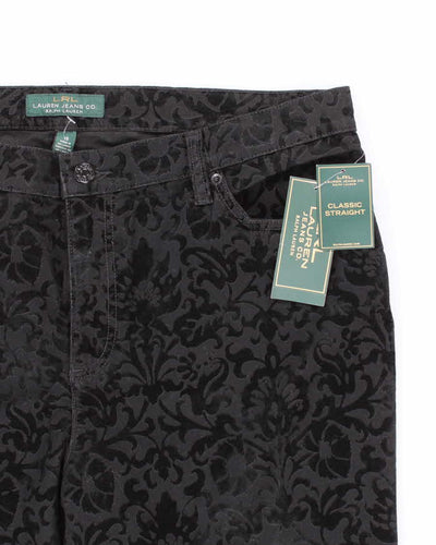 Womens Black Velvet Floral Pattern Ralph Lauren Trousers - M