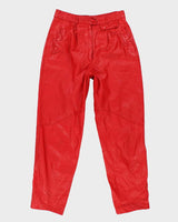 Womens 1980s Red Leather Classic Fit Trousers - S