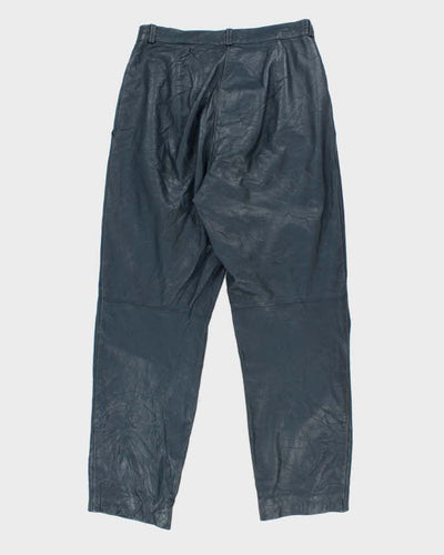 Womens 1990s Navy Blue Leather Classic Fit Trousers - S
