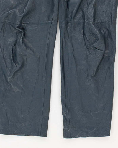 Womens 1990s Navy Blue Leather Classic Fit Trousers - S