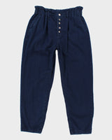 Women's Navy Paper bag Waist Trousers - W32 L26