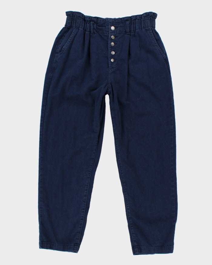 Women's Navy Paper bag Waist Trousers - W32 L26