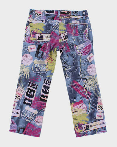Vintage Y2k 00s DKNY Map Denim Land Capri Cropped Trousers - W30