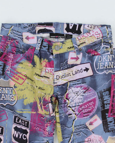 Vintage Y2k 00s DKNY Map Denim Land Capri Cropped Trousers - W30