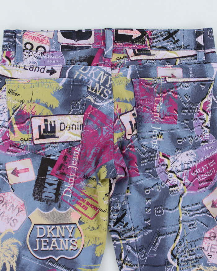 Vintage Y2k 00s DKNY Map Denim Land Capri Cropped Trousers - W30