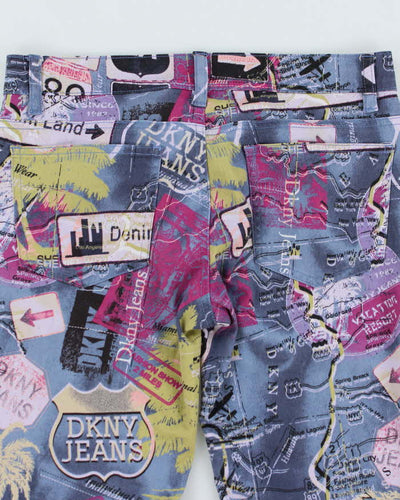 Vintage Y2k 00s DKNY Map Denim Land Capri Cropped Trousers - W30