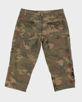 Y2k 00s Camouflage Embroidered Studded Capri Cropped Trousers - W32