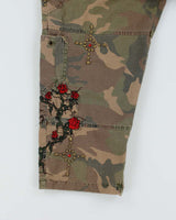 Y2k 00s Camouflage Embroidered Studded Capri Cropped Trousers - W32
