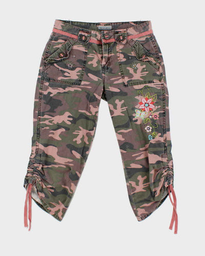 Y2k 00s Pink Camouflage Capri Trousers - W26