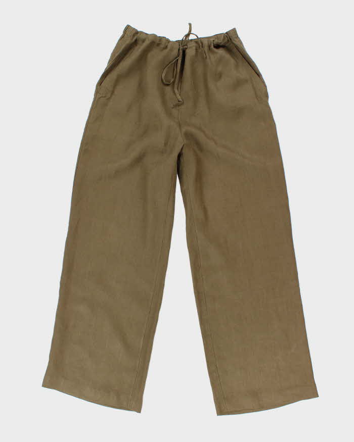 Vintage Jasmine Khaki Cropped Linen Trousers - W32 L27