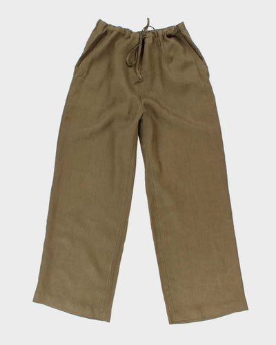 Vintage Jasmine Khaki Cropped Linen Trousers - W32 L27
