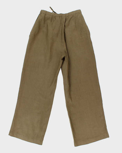 Vintage Jasmine Khaki Cropped Linen Trousers - W32 L27