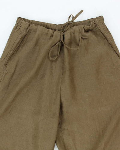 Vintage Jasmine Khaki Cropped Linen Trousers - W32 L27