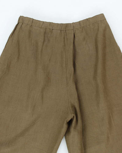 Vintage Jasmine Khaki Cropped Linen Trousers - W32 L27