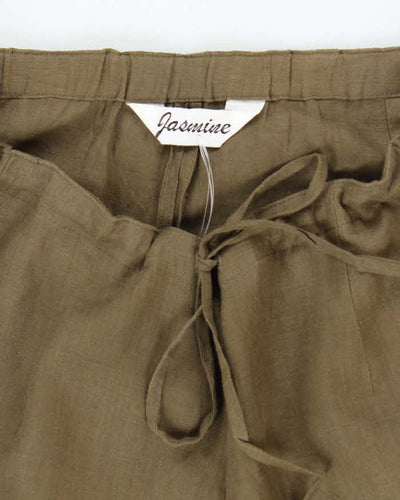 Vintage Jasmine Khaki Cropped Linen Trousers - W32 L27