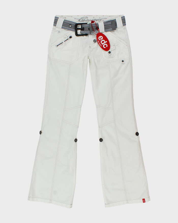 Y2k 00s Esprit Edc Deadstock White Belted Cargo Trousers - W30 L33