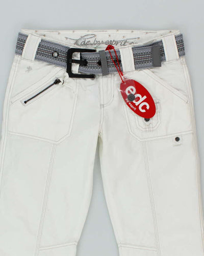 Y2k 00s Esprit Edc Deadstock White Belted Cargo Trousers - W30 L33