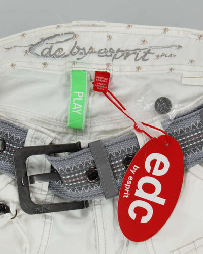 Y2k 00s Esprit Edc Deadstock White Belted Cargo Trousers - W30 L33