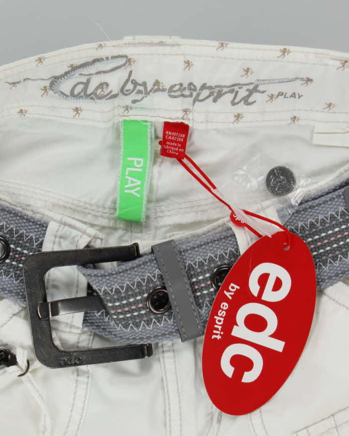 Y2k 00s Esprit Edc Deadstock White Belted Cargo Trousers - W30 L33