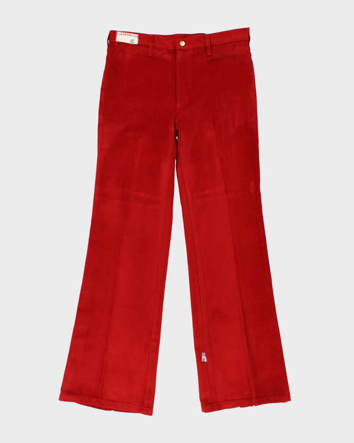 DSWT Vintage 1970s Women's Glove British Red Velour Flared Trousers - W33 L33