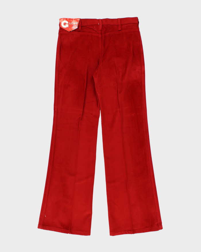 DSWT Vintage 1970s Women's Glove British Red Velour Flared Trousers - W33 L33