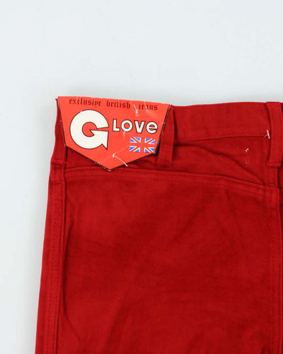DSWT Vintage 1970s Women's Glove British Red Velour Flared Trousers - W33 L33