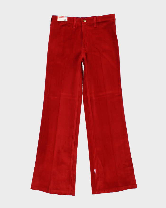 DSWT Vintage 1970s Women's Glove British Red Velour Flared Trousers - W32 L34