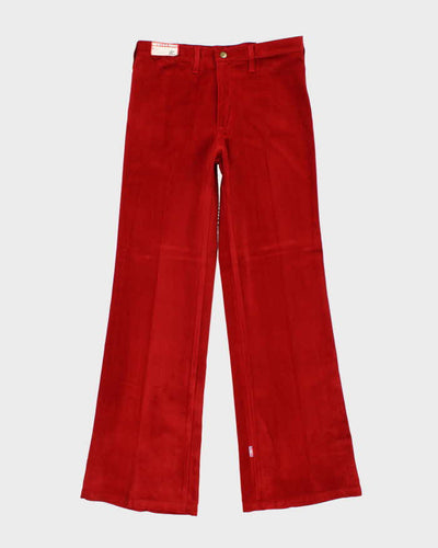DSWT Vintage 1970s Women's Glove British Red Velour Flared Trousers - W32 L34