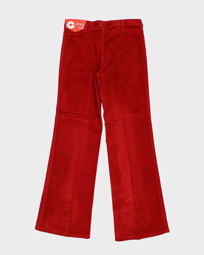 DSWT Vintage 1970s Women's Glove British Red Velour Flared Trousers - W32 L34