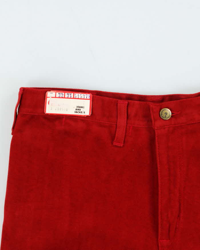 DSWT Vintage 1970s Women's Glove British Red Velour Flared Trousers - W32 L34